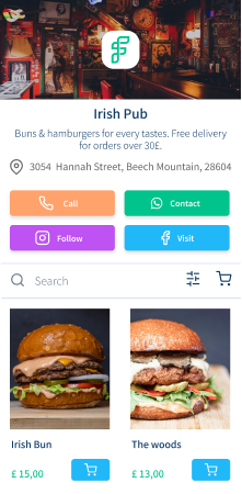 Fast food and premium burgers online shop created with vetrinalive