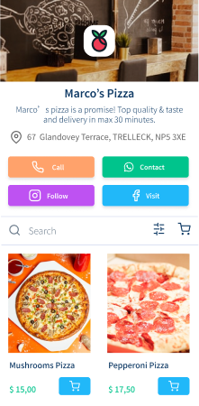 Marco's Pizza, food delivery online shop created with vetrinalive