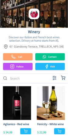 A winery online shop created with vetrinalive
