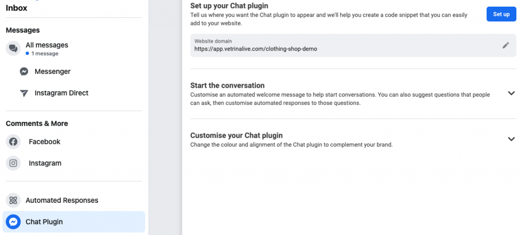 Facebook Chat plugin setup, how to start