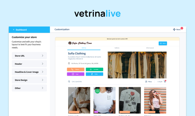new customization on vetrinalive ecommerce