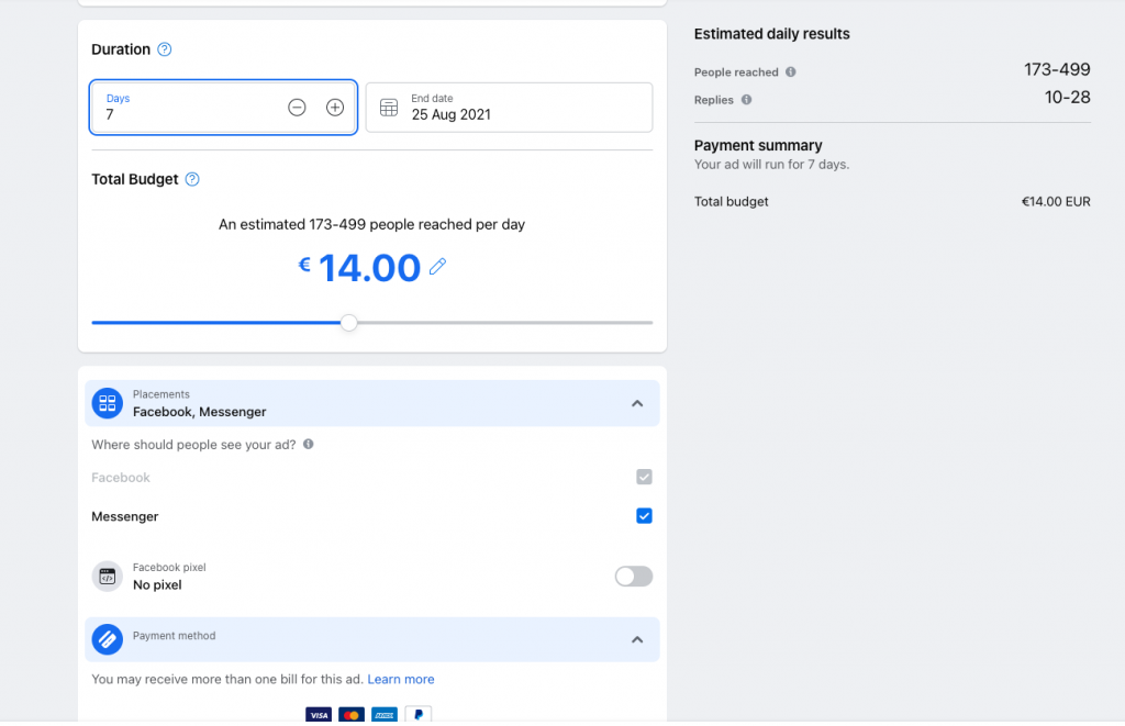 Definer budget og varighed af din Facebook-annonceringskampagne