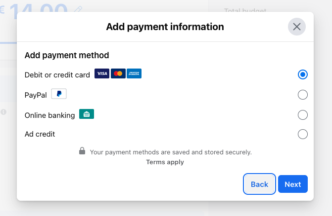 add a payment method to run your facebook ads